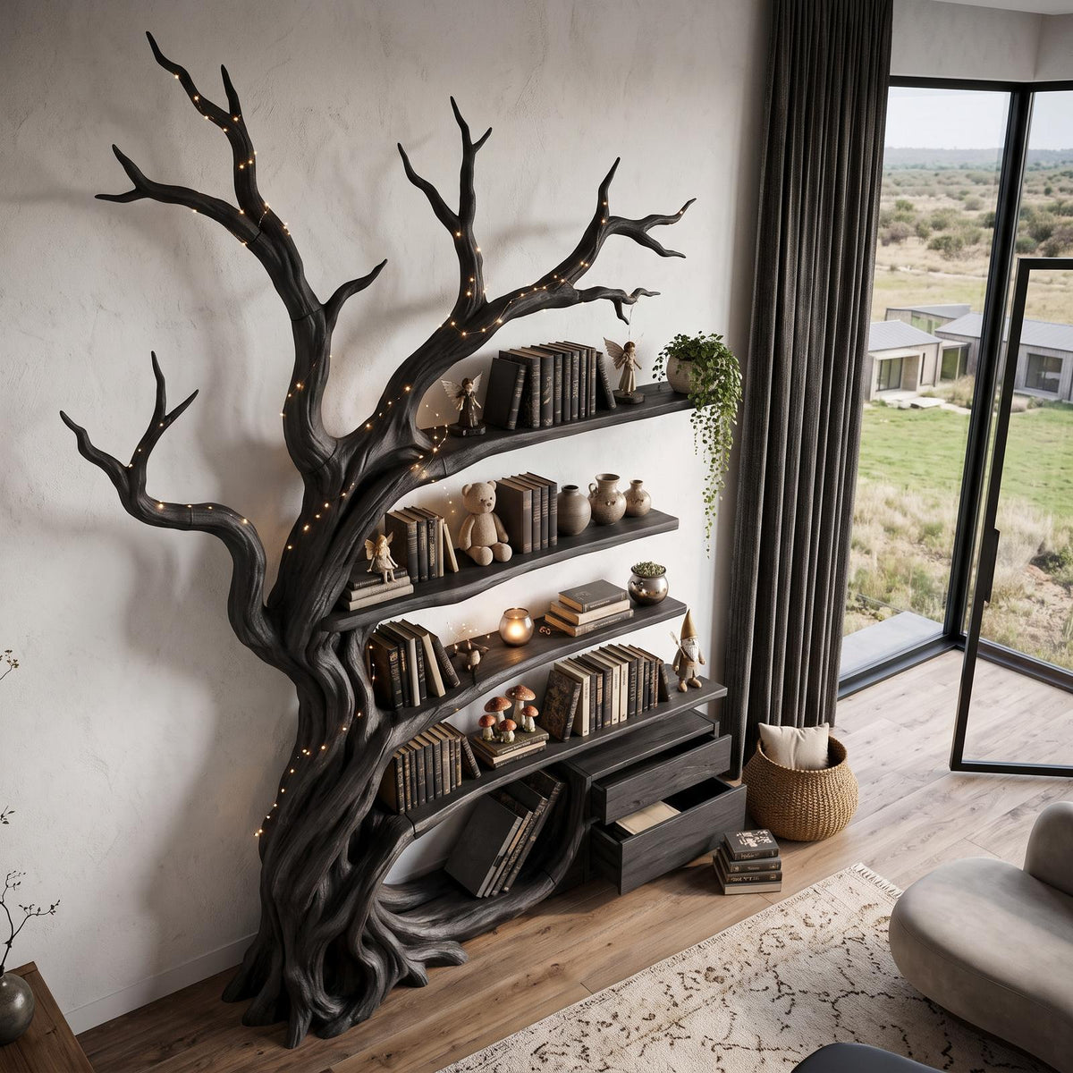 Modern Tree Bookshelf Handcrafted Branch Shelves For Home Library
