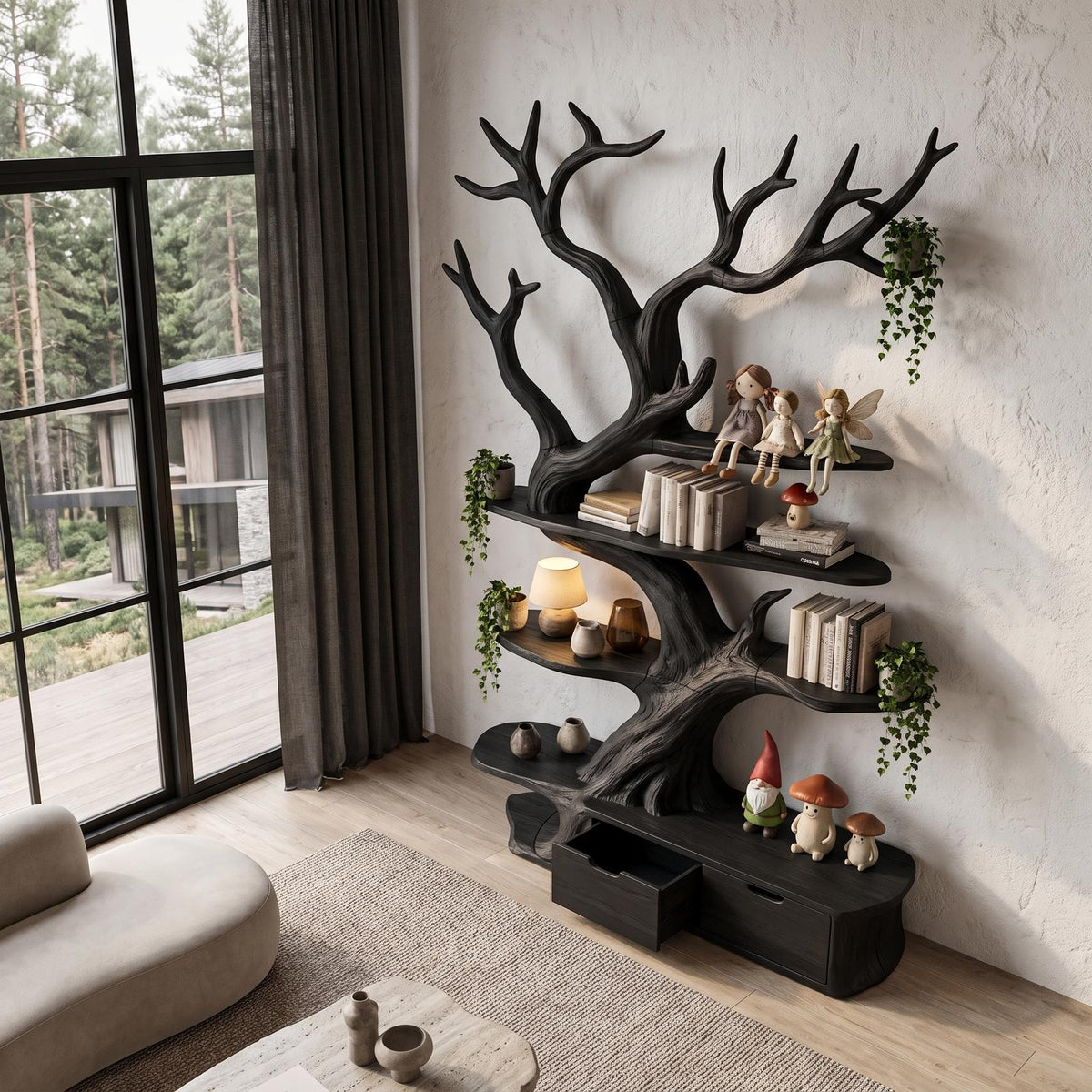 Sculptural Tree Bookshelf Handcrafted Tree Branch Design For Home Office