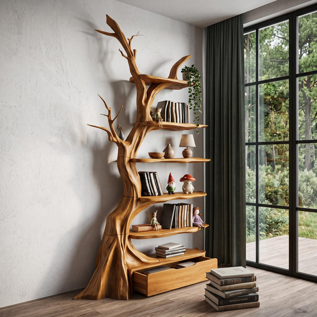 Organic Tree Bookshelf Handcrafted Sculptural Design For Living Room