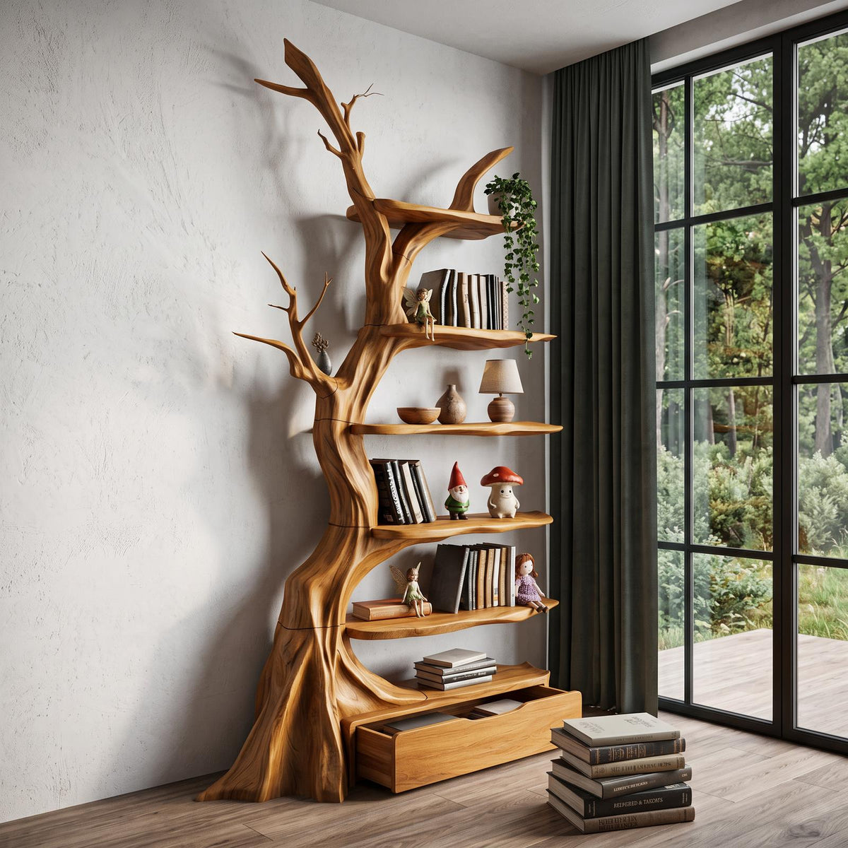 Organic Tree Bookshelf Handcrafted Sculptural Design For Living Room