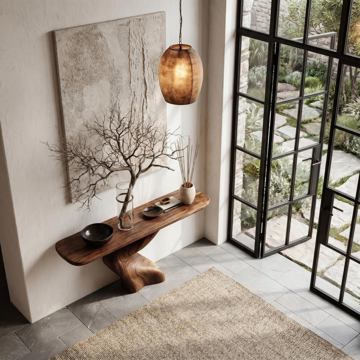Organic Console Table with Sculptural Twisted Solid Wood Base for Entryway, Foyer & Living Room Accent, Natural