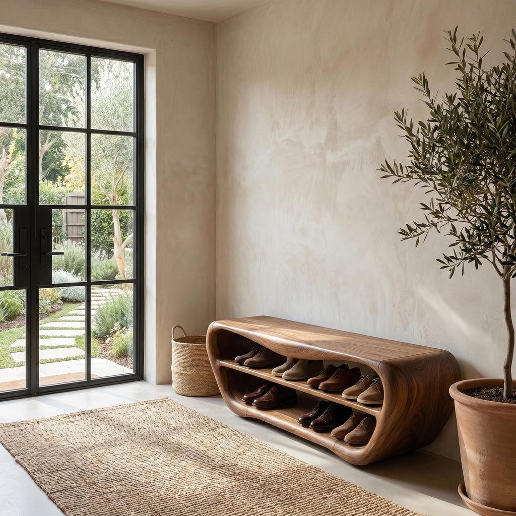 Handcrafted Shoe Bench with Open Storage, Rustic Wooden Entryway Sitting Bench Organizer