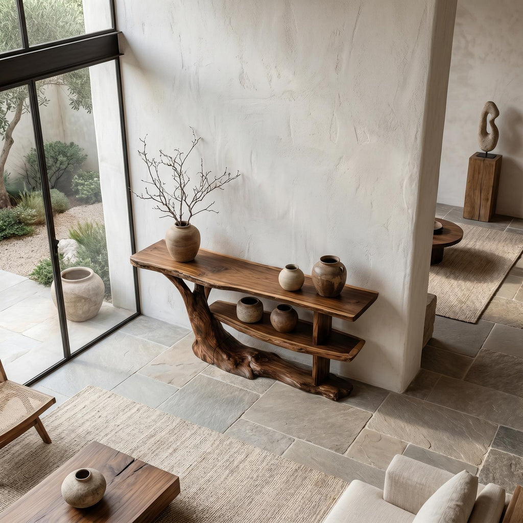 Modern Console Table with Flowing Wood Pedestal Base, Organic Wood Foyer Table for Entryway & Living Room