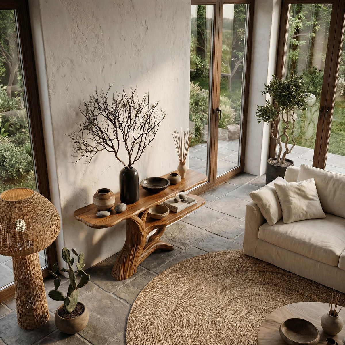 Nature-Inspired Wood Console Table with Open Shelf Storage for Living Room Entryway & Foyer, Rustic Modern Accent