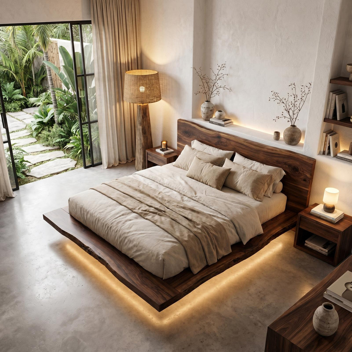 Rustic Bed Frame With Live Edge Headboard For Bedroom SINLHAWB122