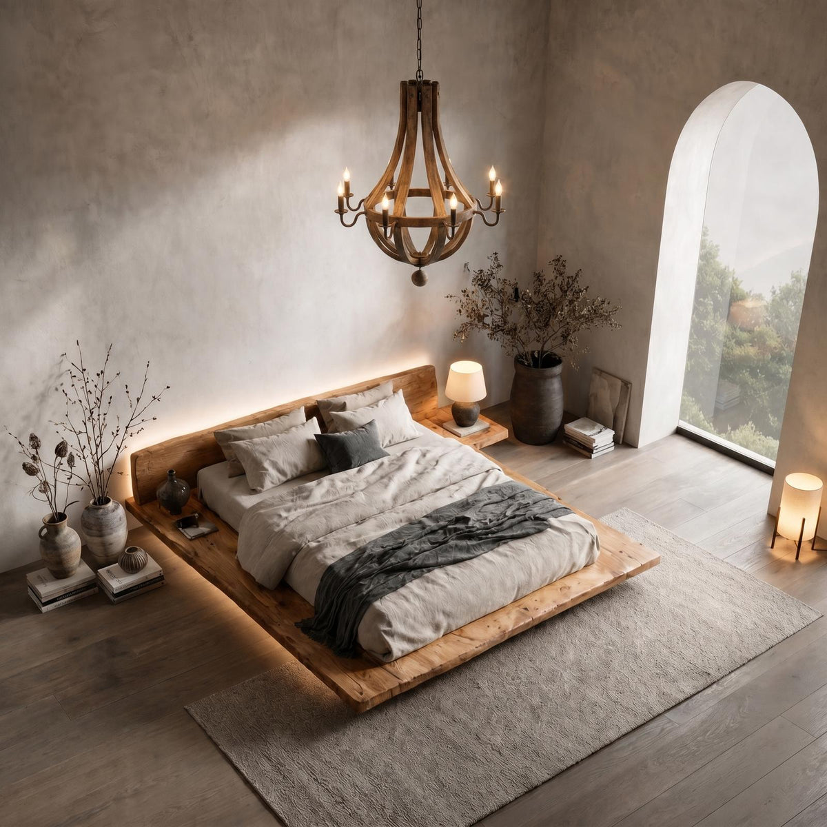 Spry Interior Modern Floating Platform Bed Frame with Upholstered Headboard, Solid Wood Luxury Bedroom Bed Frame - SINLHAWB123