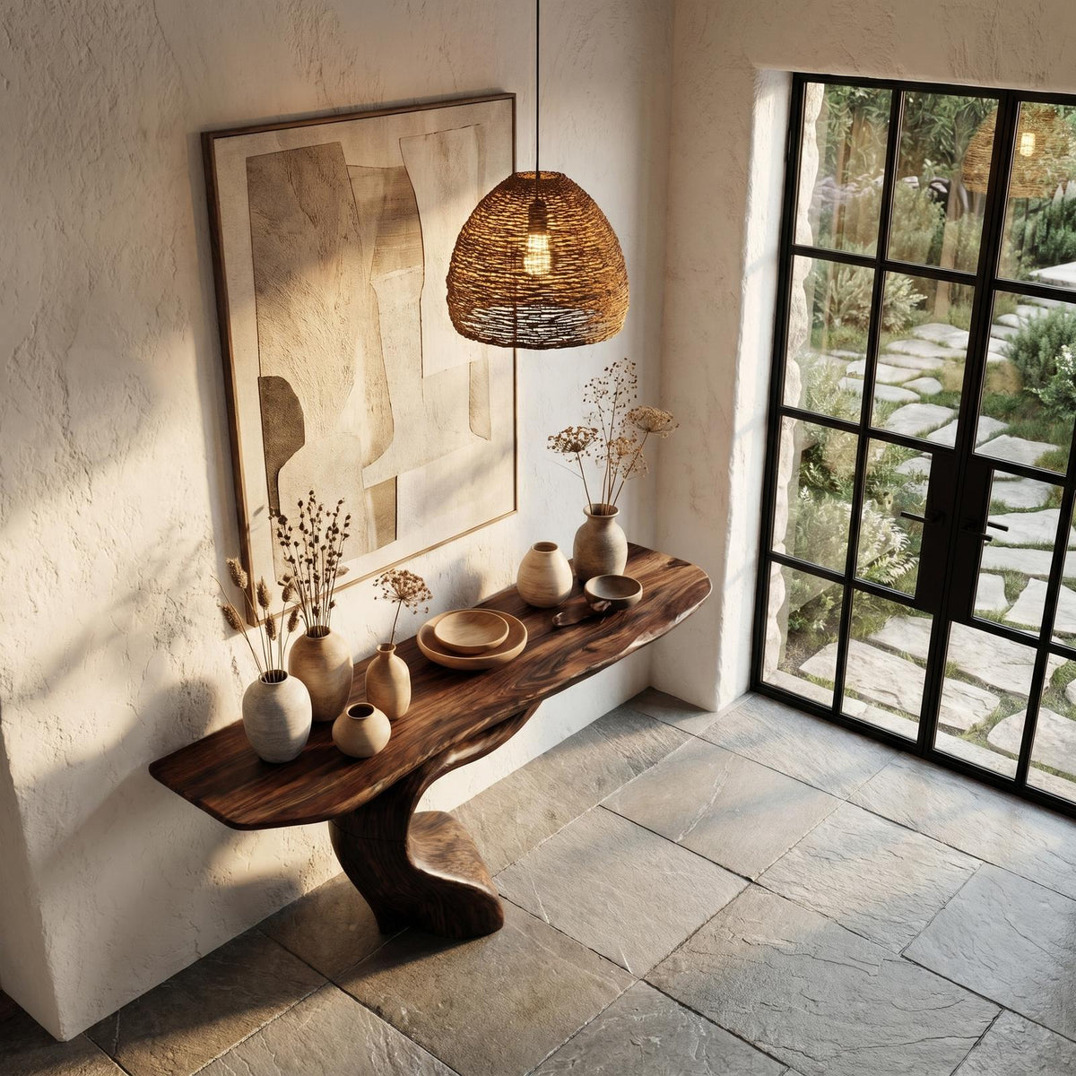 Organic Modern Console Table with Artistic Tree Root Base, Handcrafted Live Edge Entryway & Foyer Table
