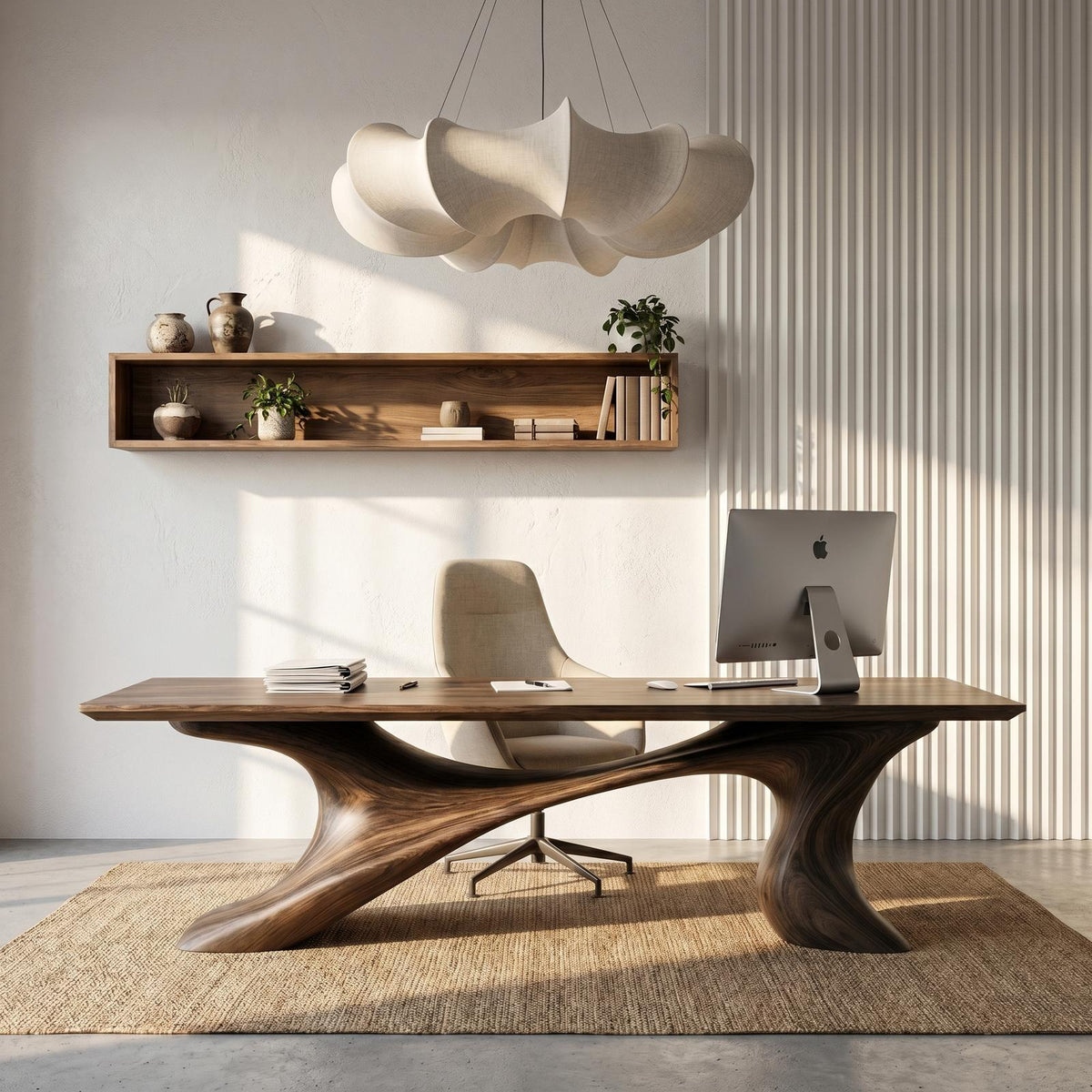 Sculptural Solid Wood Office Desk, Handcrafted Organic Modern Executive Writing Workstation Desk, Model