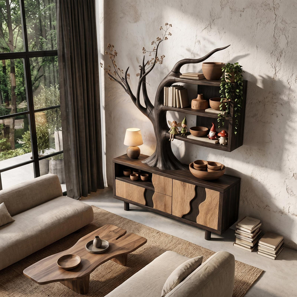 Modern Cabinet With Integrated Tree Branch Design For Living Room