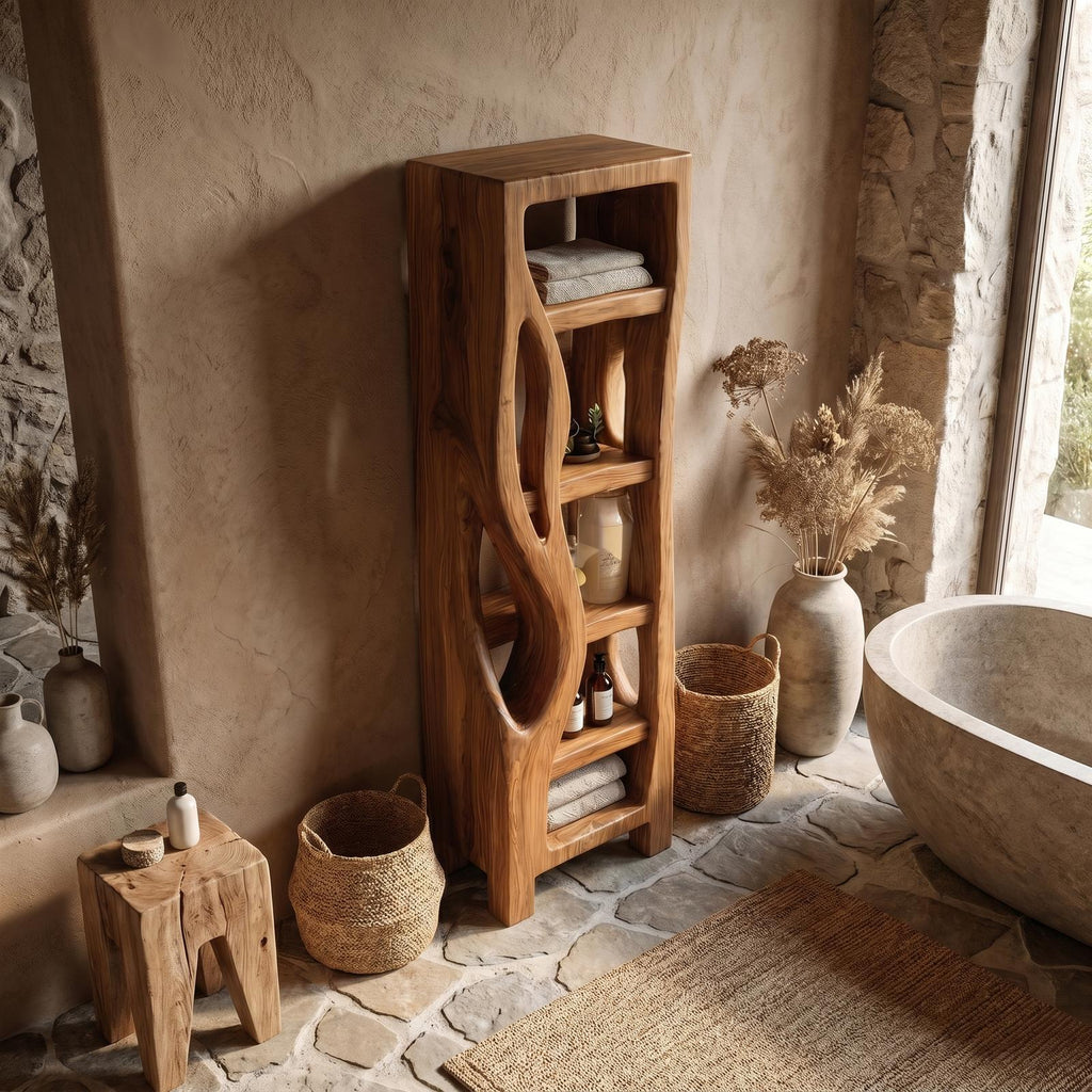 Rustic Wood Bathroom Cabinet, Organic Tree Branch Design Storage Cabinet with Shelves