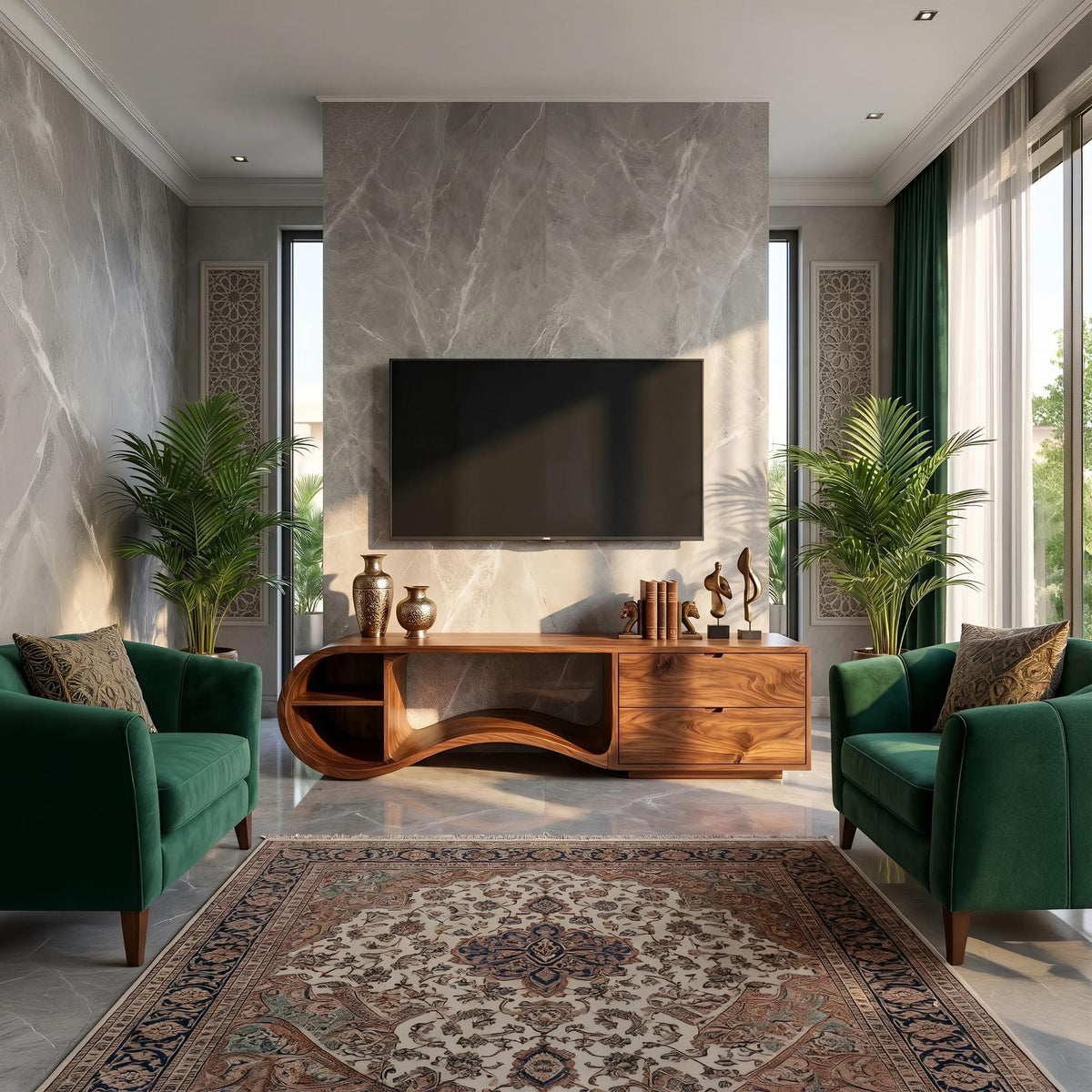 Contemporary Organic TV Cabinet, Handcrafted Wavy Edge Solid Wood Media Sideboard Console & Entertainment Board Stand