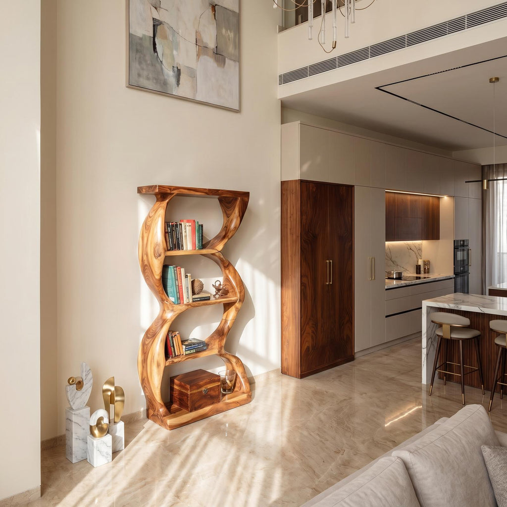 Coastal Inspired Curved Wooden Bookcase With Organic Form SILDTTRBS051
