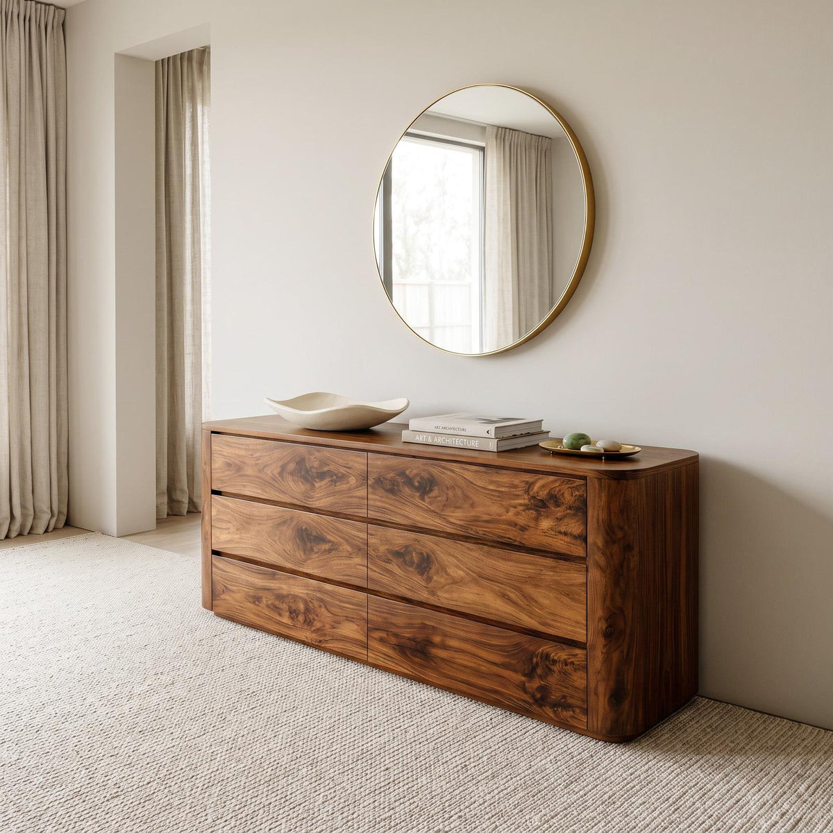 Quiet Luxury Sideboard for Living Room, Handcrafted Solid Wood Buffet Storage Cabinet & Credenza, Model