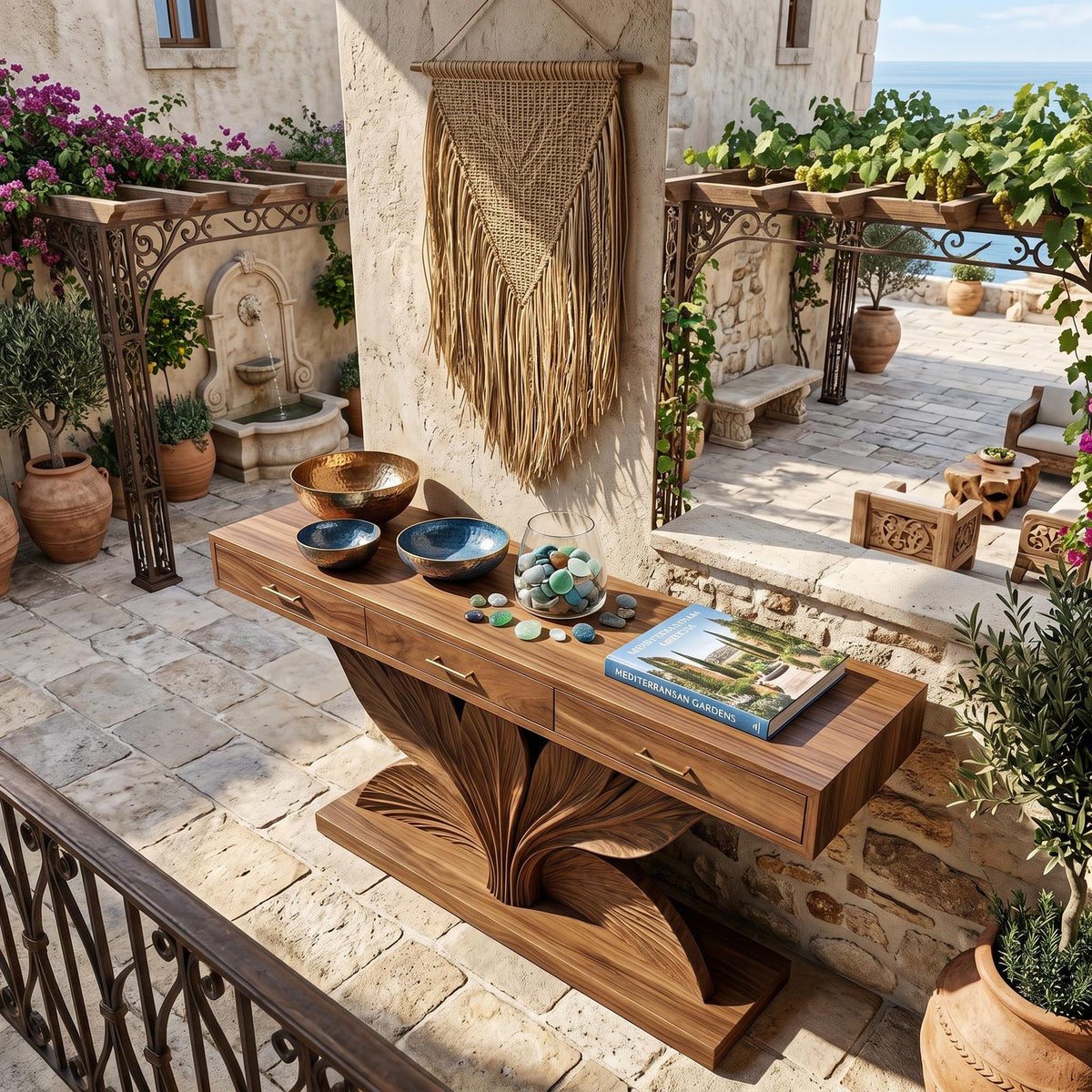 Coastal Leaf Base Console Table Luxury Entryway