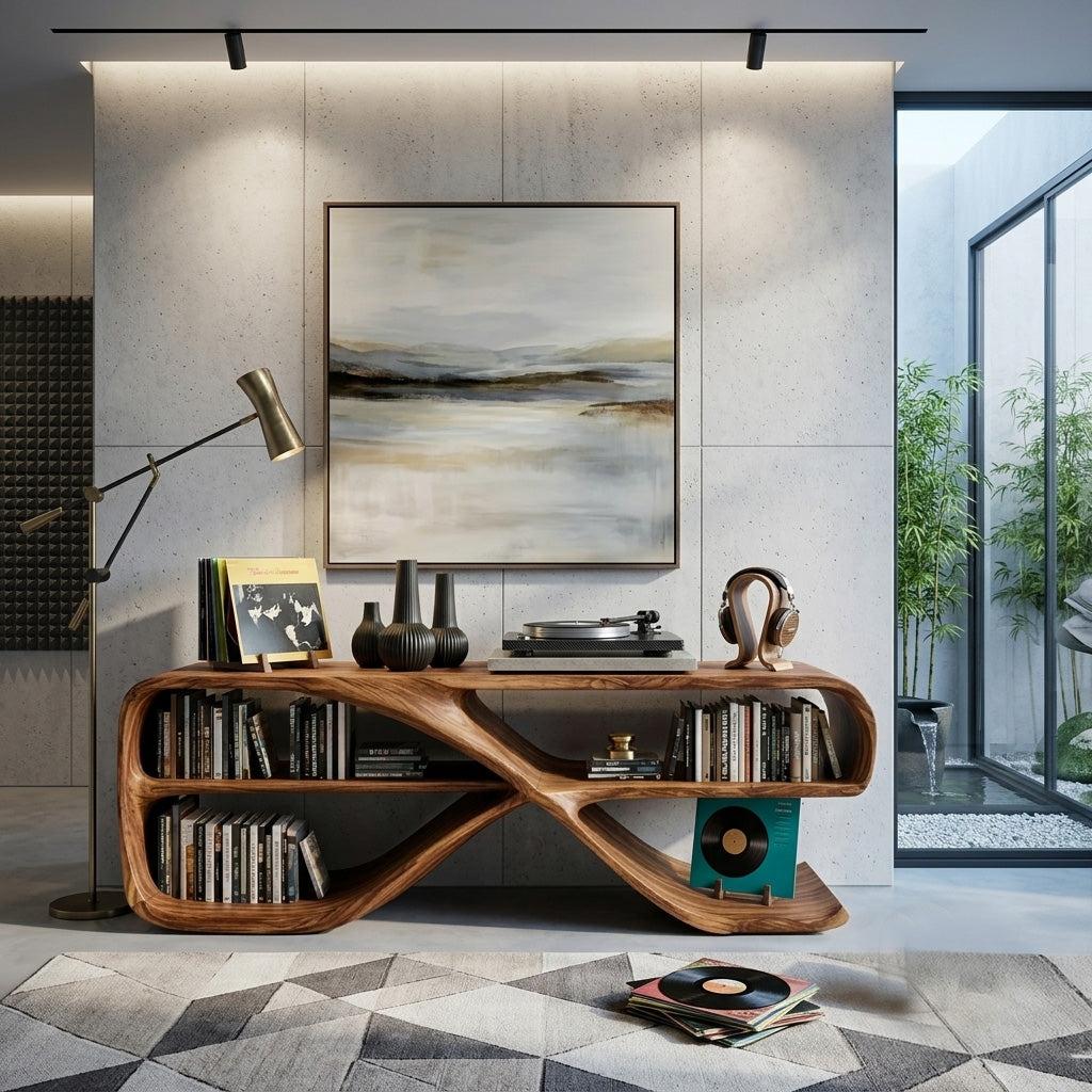 Modern Organic Wooden Console Table, Handcrafted Solid Wood Entryway Table for Living Room & Hallway Decor, Model