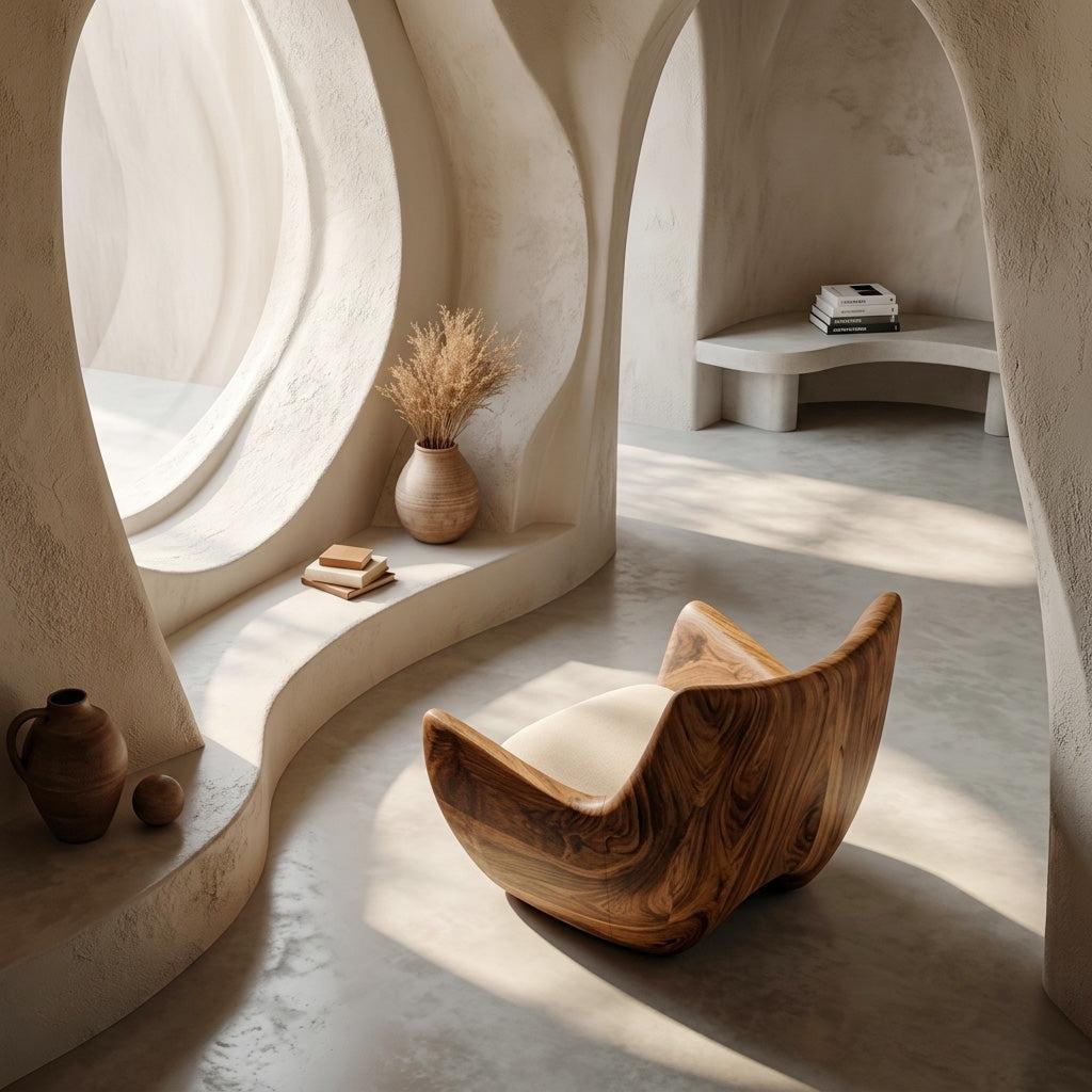 Spry Interior Organic Natural Wood Accent Chair, Handcrafted Sculptural Lounge Chair for Living Room & Bedroom, RTTHHNCHR152