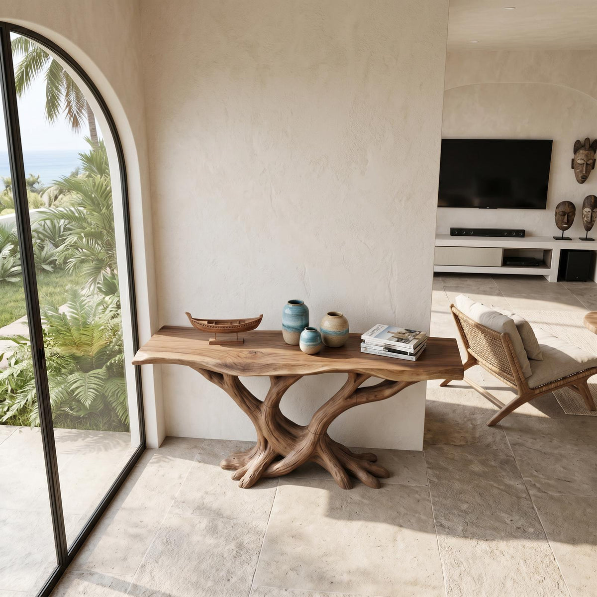 Organic Twisted Wood Console Table Contemporary Hallway