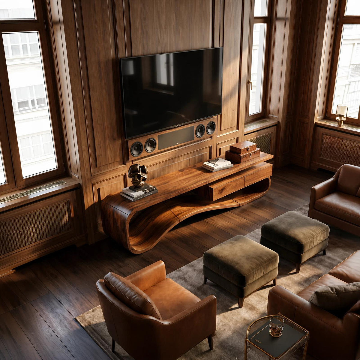 Contemporary Organic Wood TV Stand, Modern Media Console & Entertainment Center Cabinet for Lounge