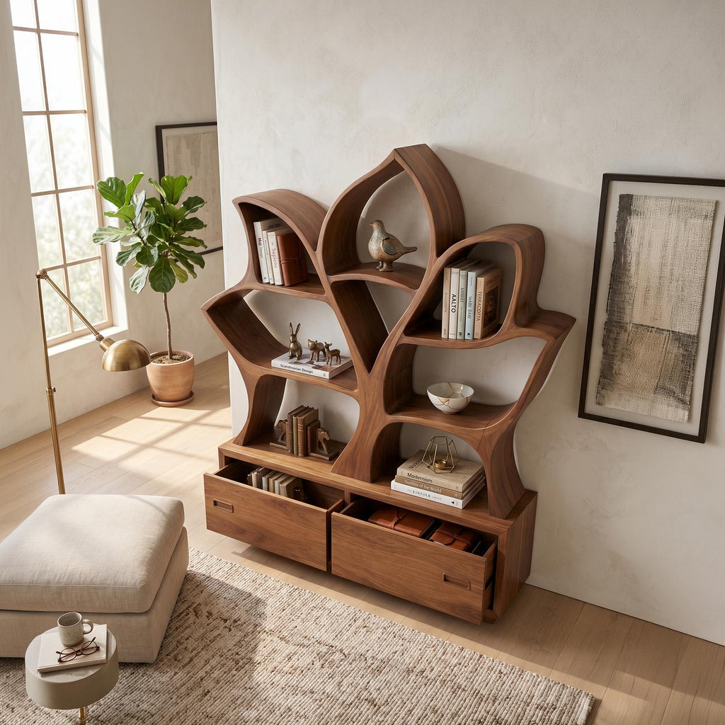 Mid Century Library Bookshelf For Contemporary Living Room