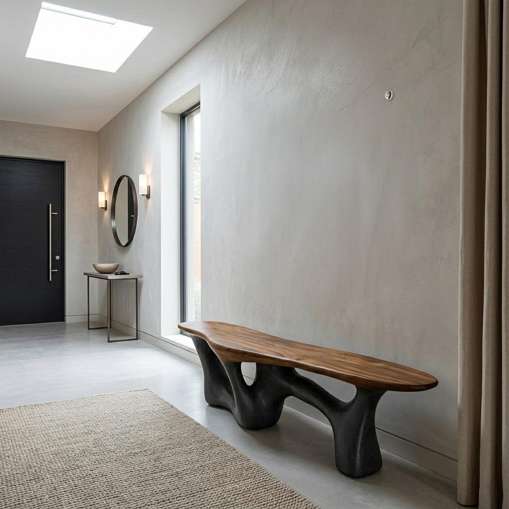 Spry Interior Modern Natural Wood Bench, Rustic Entryway Hallway Seating, Solid Timber Dining Bench for Living Room Decor - RTTHHNCHR140
