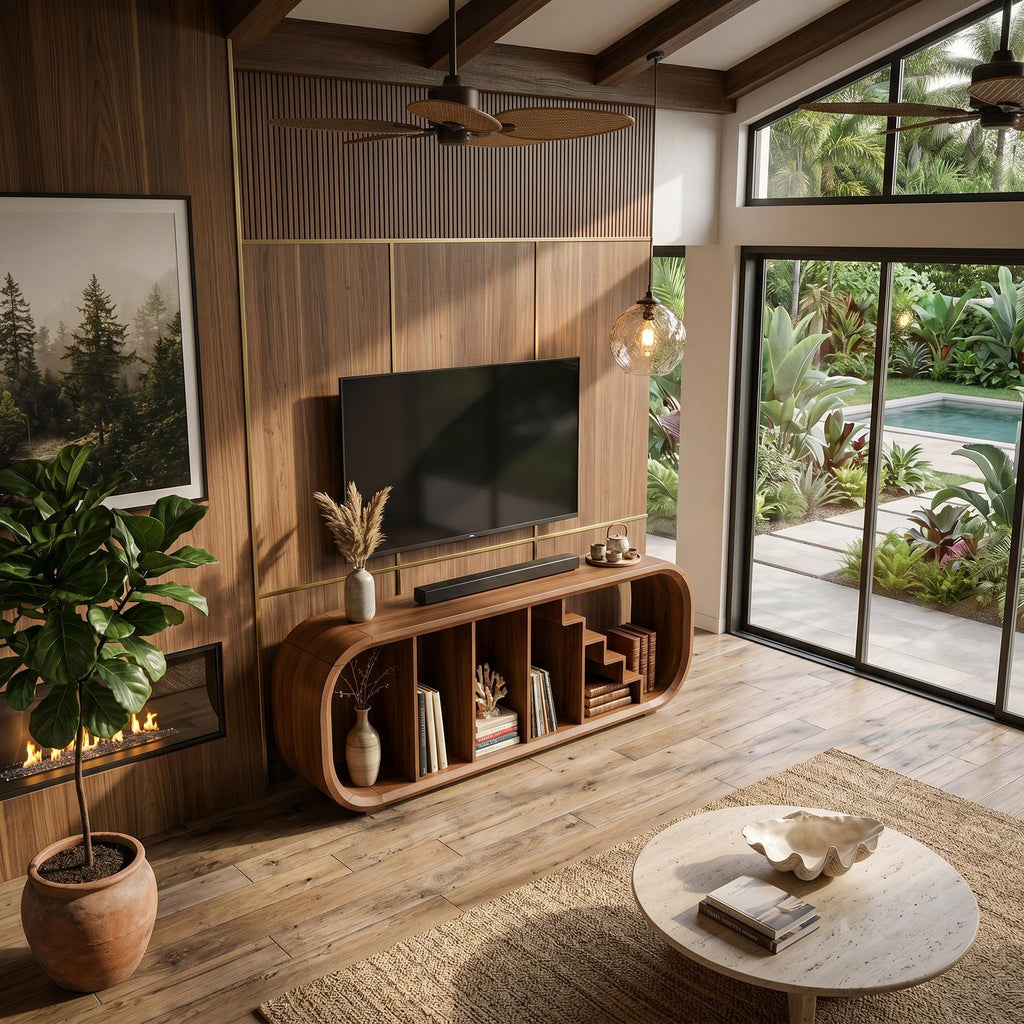 Modern Organic TV Console, Handcrafted Wooden Media Cabinet Credenza for Living Room