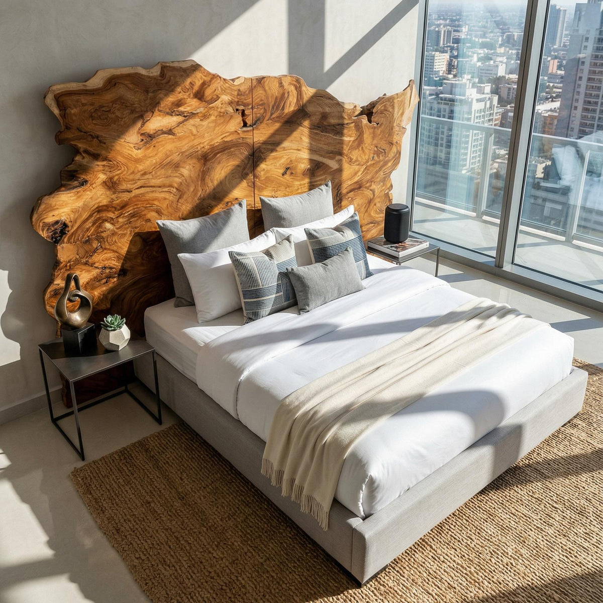 Organic Natural Live Edge Wood Headboard, Handcrafted Teak Wooden Headboard Panel for Minimalist Japandi Bedroom Decor, SILDTTRHB002