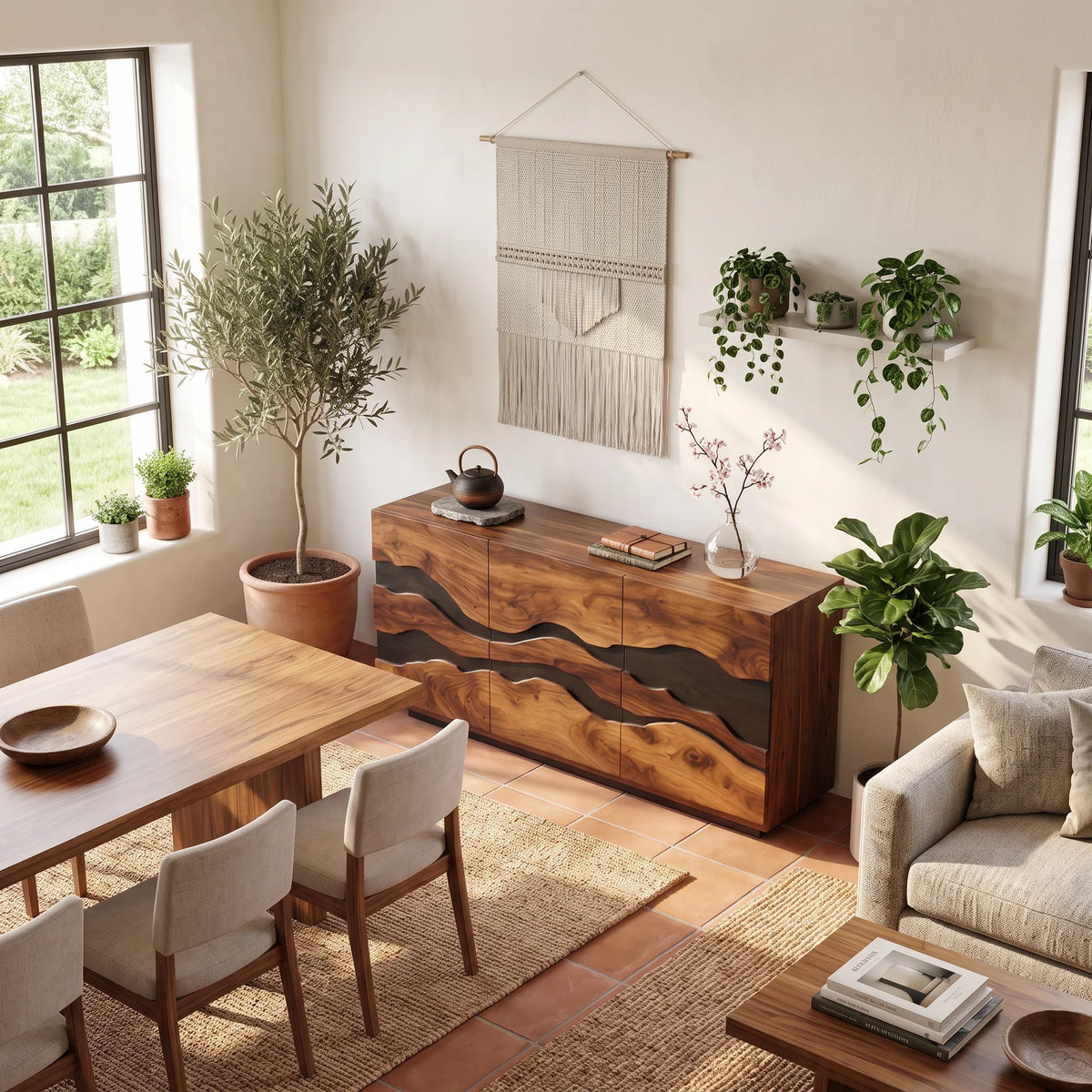 Modern Wave Carved Liquor Cabinet Dining Room