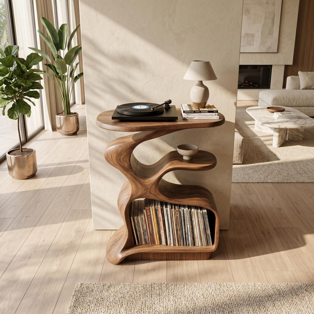 Mid Century Wooden Media Stand Stylish Living Room