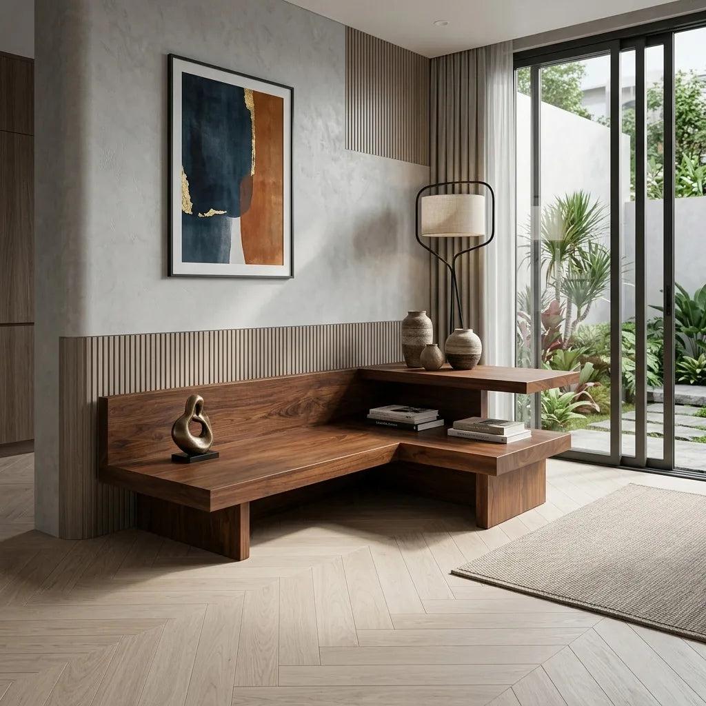 Modern L Shaped Sofa Integrated Shelving For Living Room