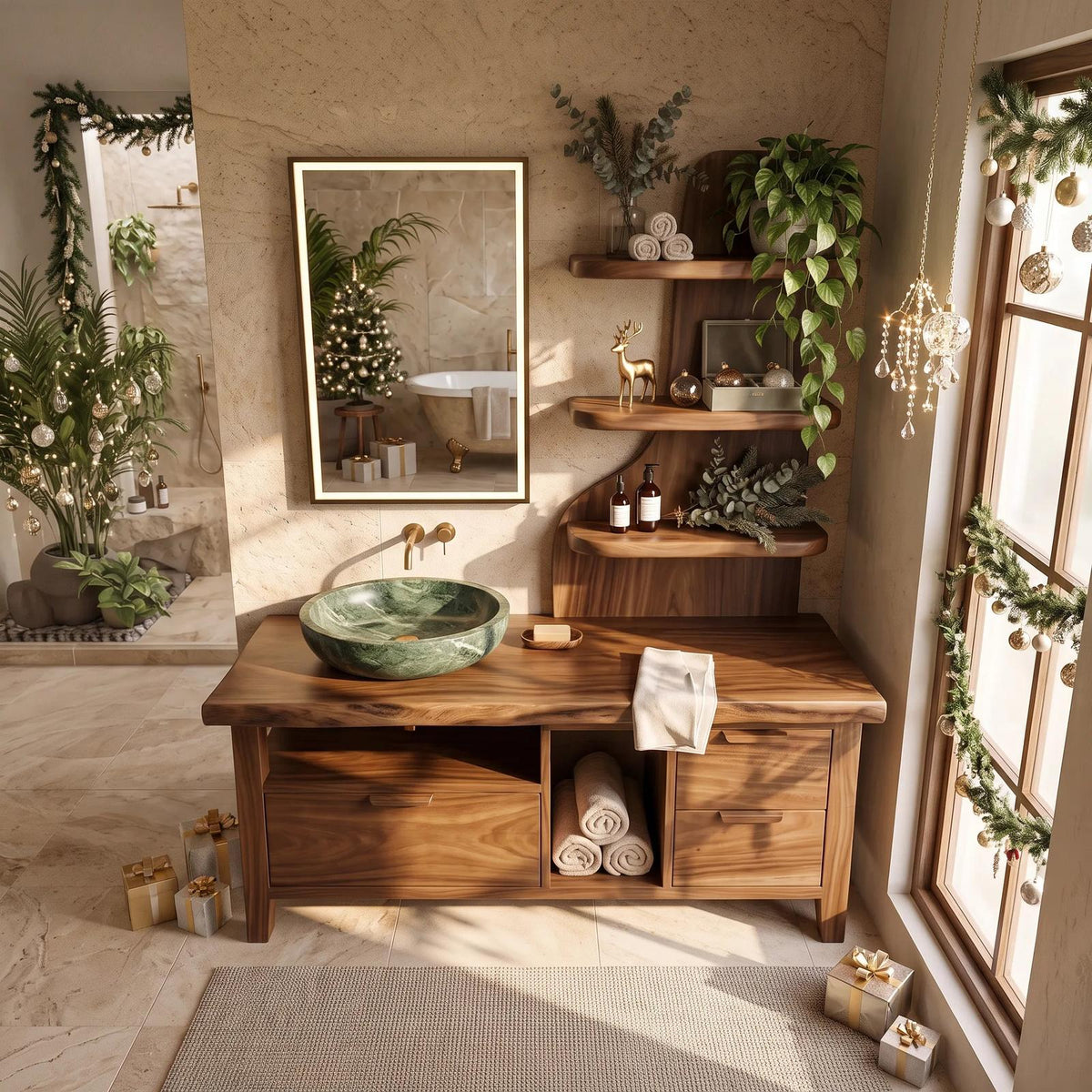 Handcrafted Mid Century Xmas Floating Vanity Coastal Residence