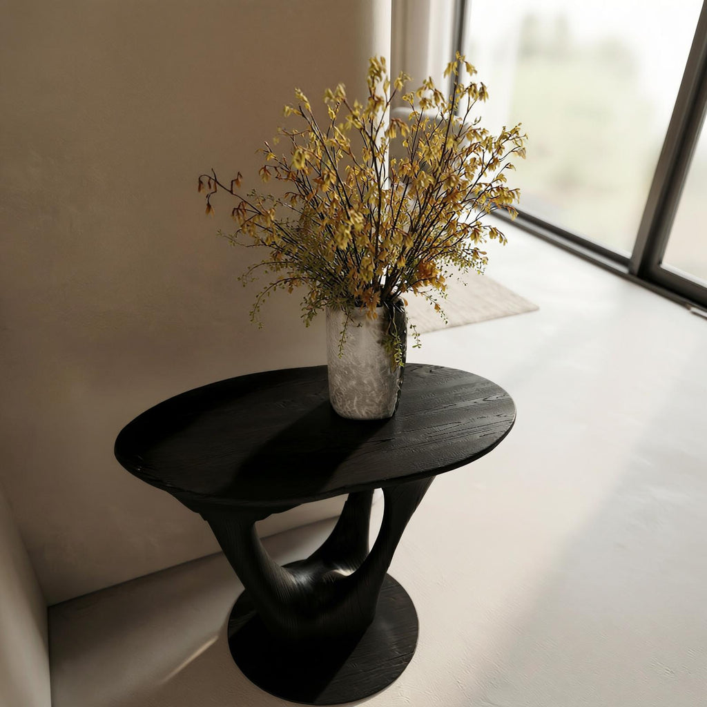 Sculptural Contemporary Entryway Foyer Table, Solid Wood Artistic Accent Table for Hallway Decor