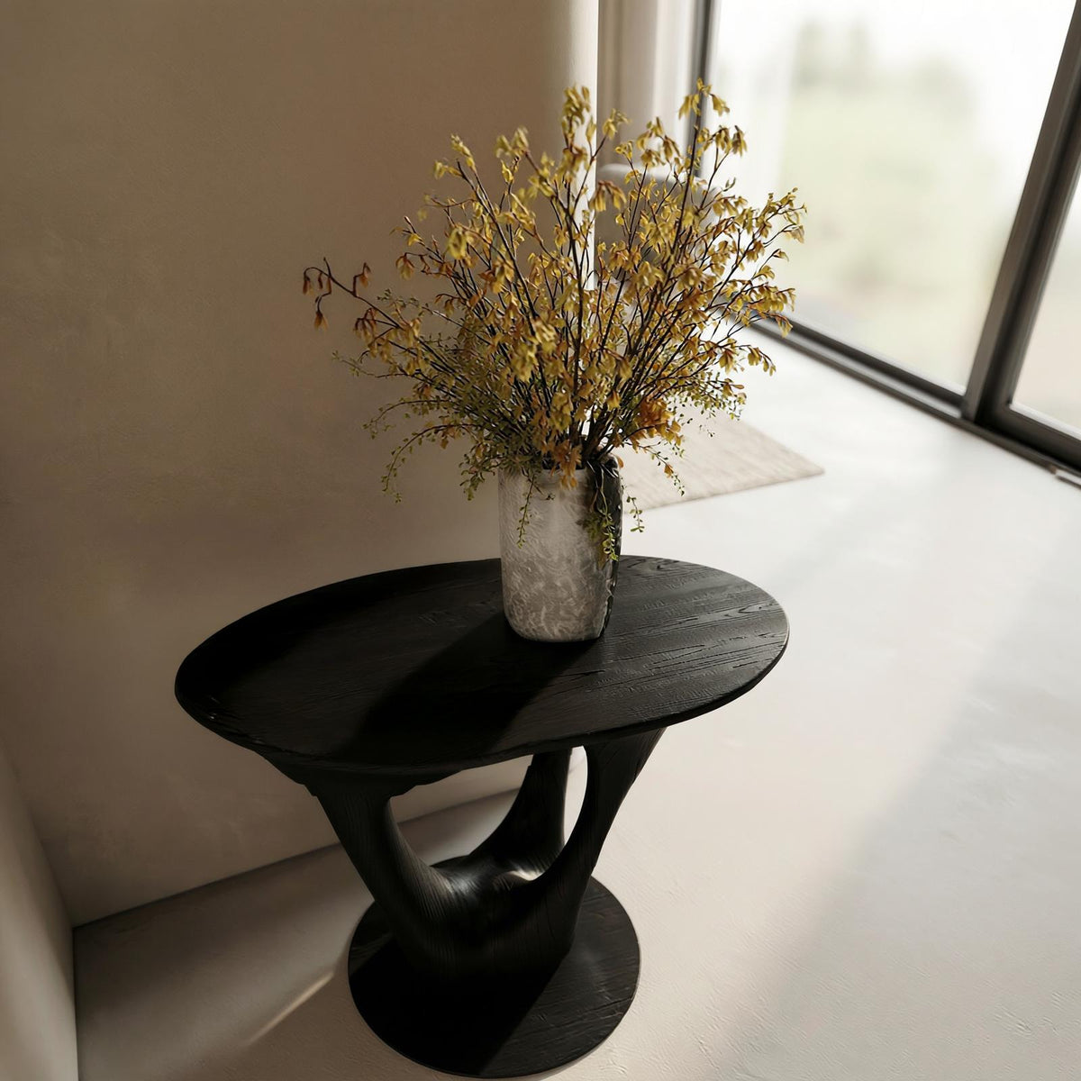 Sculptural Contemporary Entryway Foyer Table, Solid Wood Artistic Accent Table for Hallway Decor