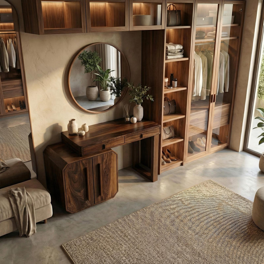 Contemporary Dressing Table With Storage Cabinet Sculptural Design For Bedroom