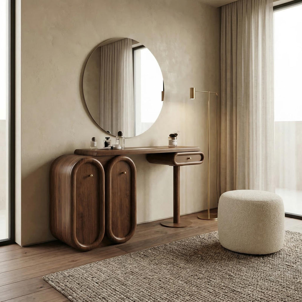 Teezano Modern Dressing Table with Storage, Solid Wood Unique Sculptural Makeup Vanity Desk for Bedroom Decor, SINLSABDT050