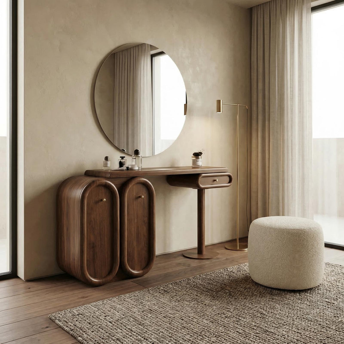 Spry Interior Modern Dressing Table with Storage, Solid Wood Unique Sculptural Makeup Vanity Desk for Bedroom Decor, SINLSABDT050