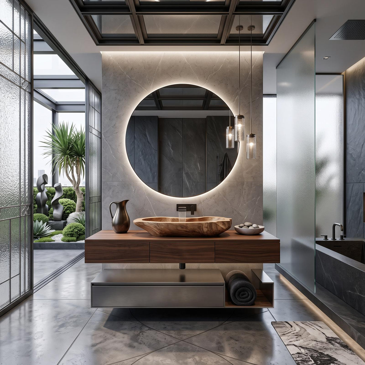 Mid Century Wood Wash Basin For Bathroom Interior Design