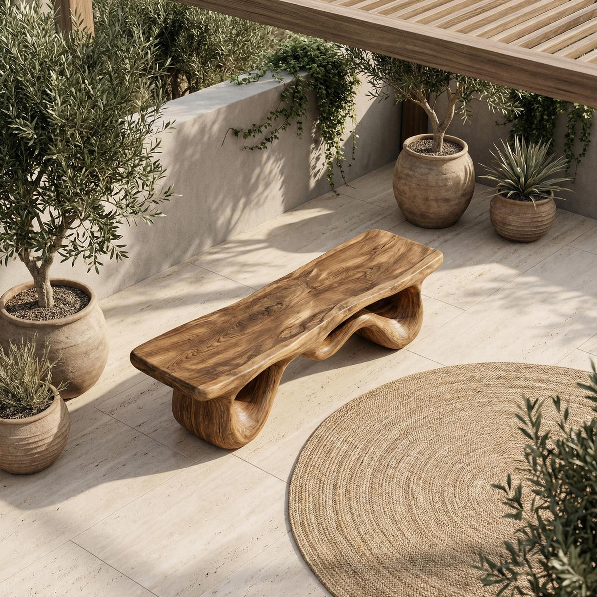 Spry Interior Contemporary Loop Bench, Solid Wood Artistic Curved Base Seating, Modern Entryway Decor Accent Bench, SINLHARS093