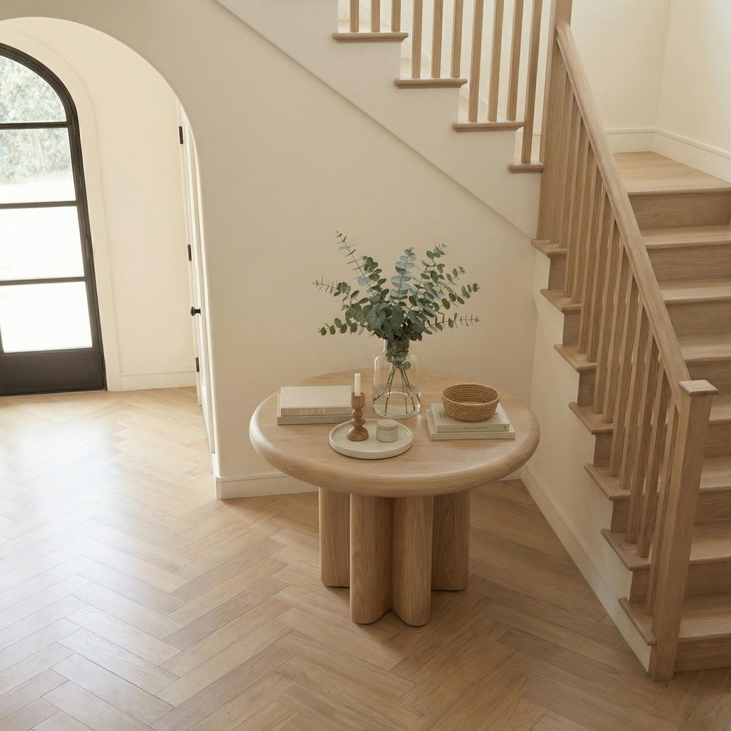 Modern Minimalist Round Entryway Foyer Table, Solid Wood Hallway Center Table for Home Decor