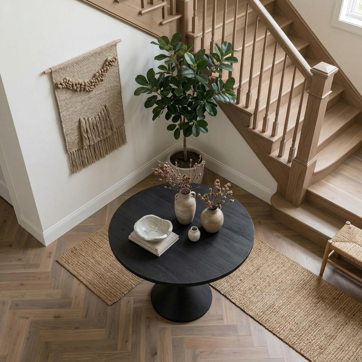 Round Entryway Center Table, Modern Wood Pedestal Foyer Table for Living Room, Foyer & Staircase