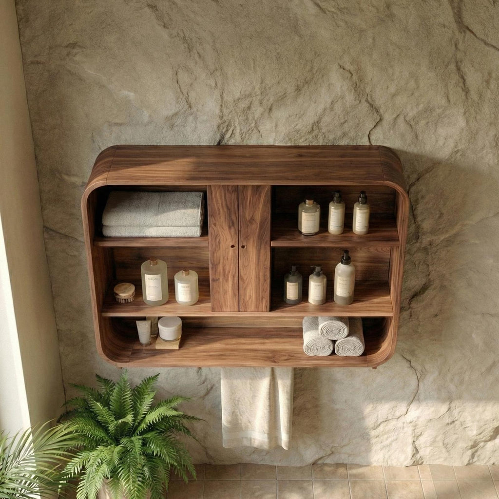 Minimalist Bathroom Cabinet, Solid Natural Wood Wall-Mounted Storage Organizer Cupboard