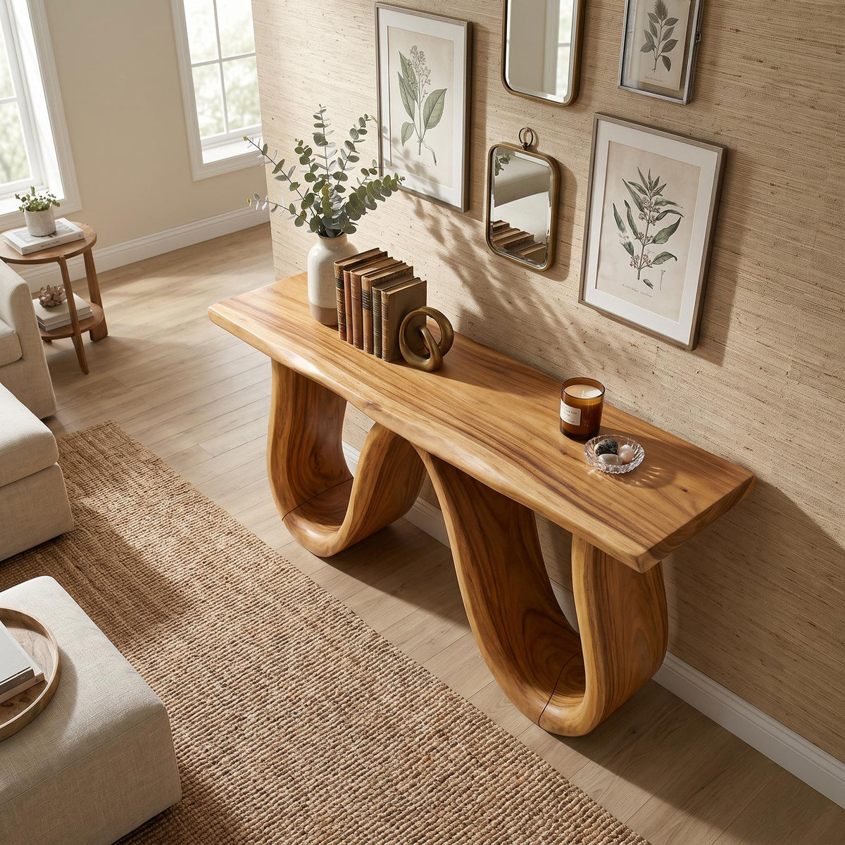 Spry Interior Organic Wood Hallway Table, Entryway Console Buffet Table & Dining Room Server Credenza, Solid Wood Design, SILDTTRCS053