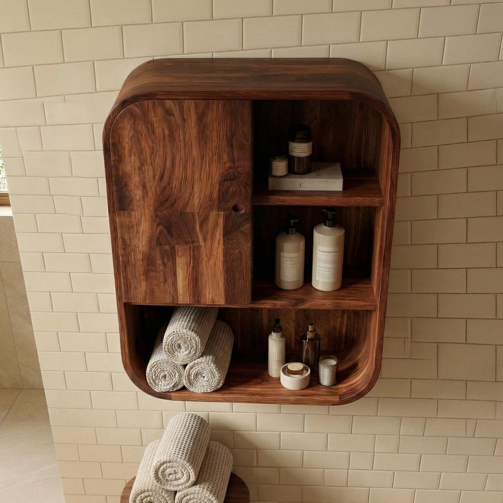 Organic Bathroom Cabinet, Solid Wood Rustic Storage Cupboard & Wall Organizer for Bathroom