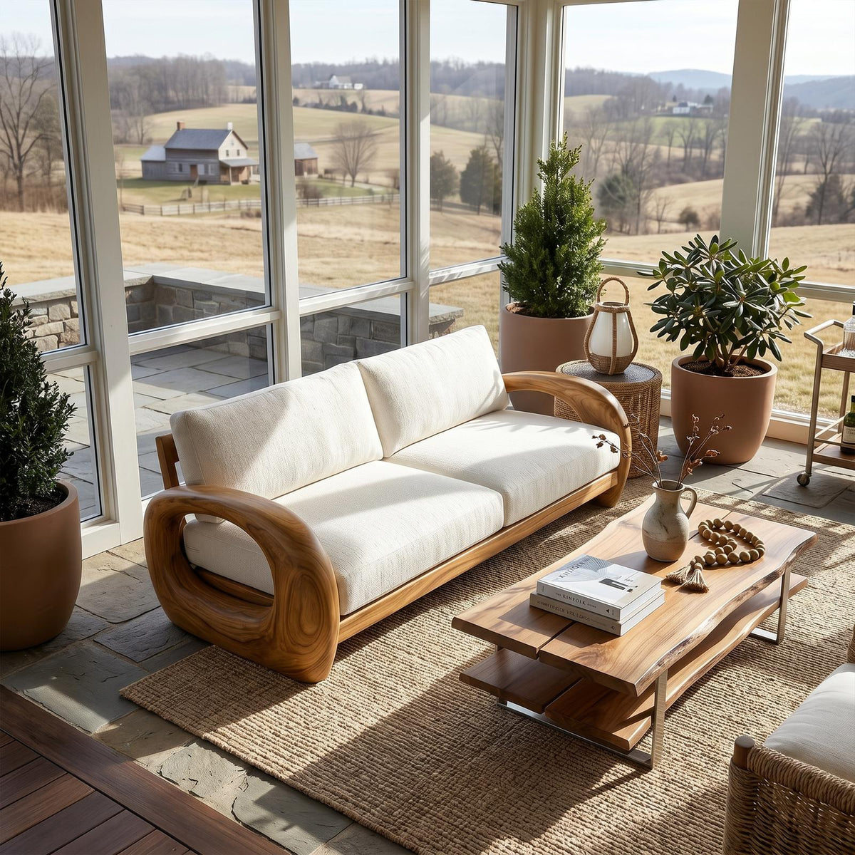 Modern Sculptural Wooden Sofa For Living Room SILDTTRSFA011
