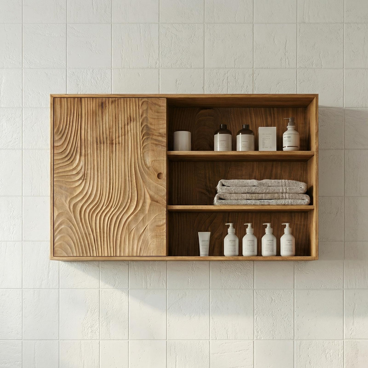 Natural Bathroom Cabinet, Solid Wood Rustic Storage Cabinet & Wall Organizer for Bathroom