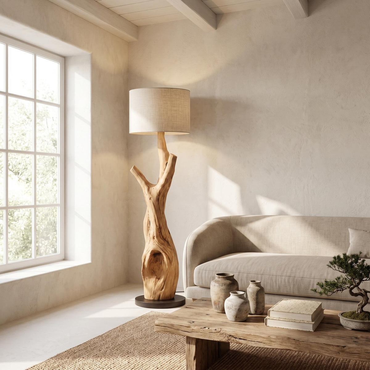 Modern Tree Branch Wooden Standing Lamp For Living Room And Corner