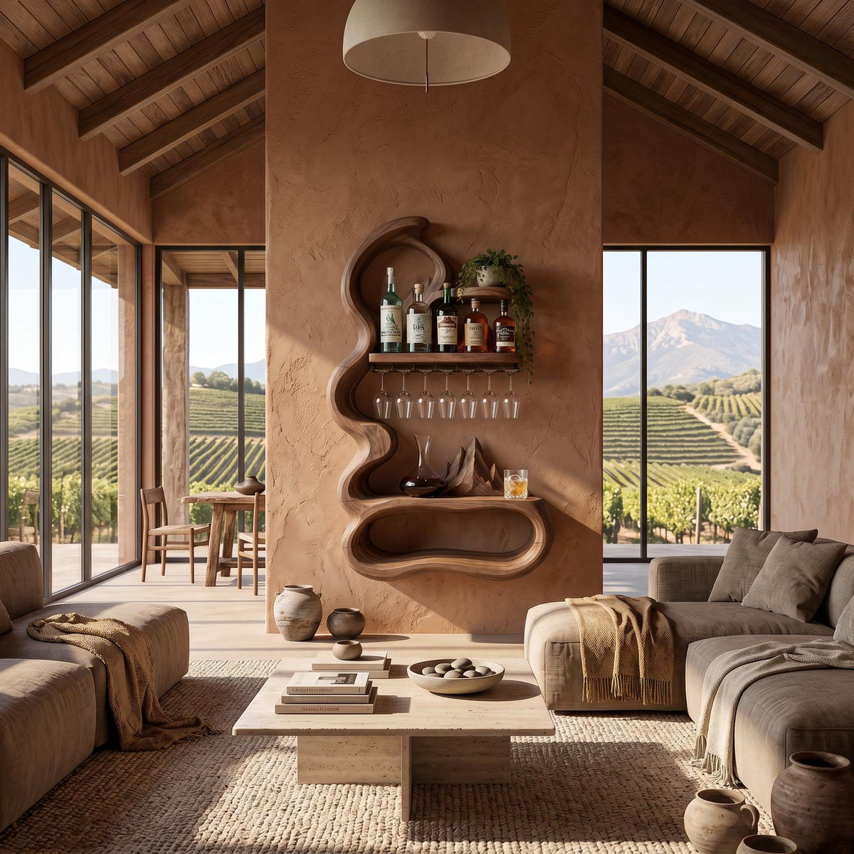 Mid Century Sculptural Wine Display For Dining Space