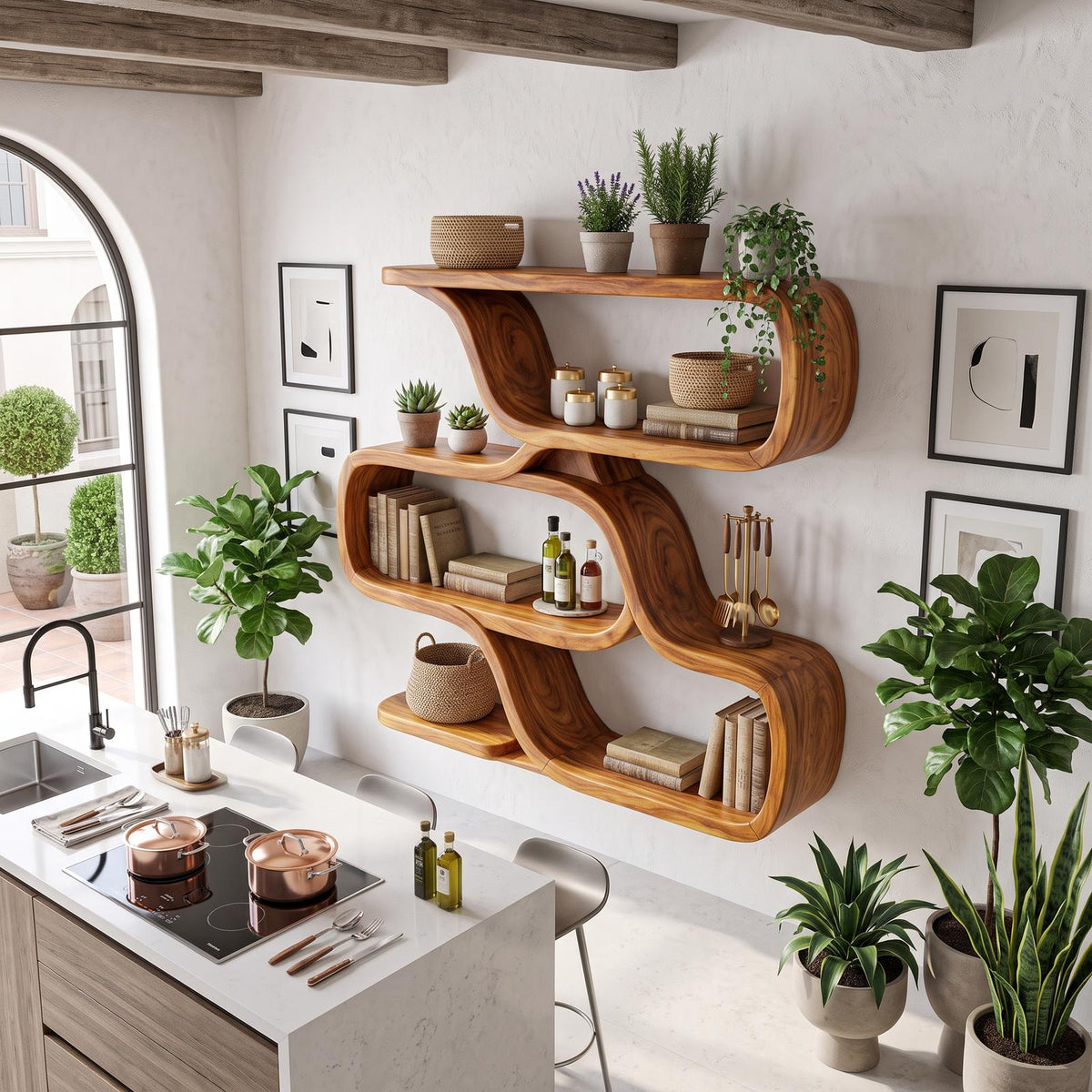 Farmhouse Curved Wood Shelves for Entryway