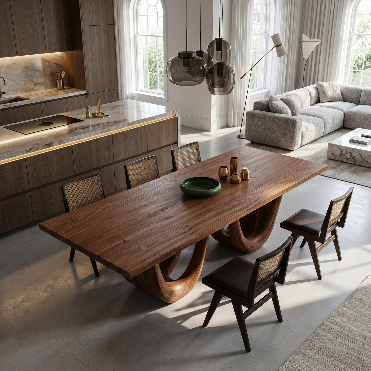 Contemporary Two Wavy Legs Dining Table For Dining Room