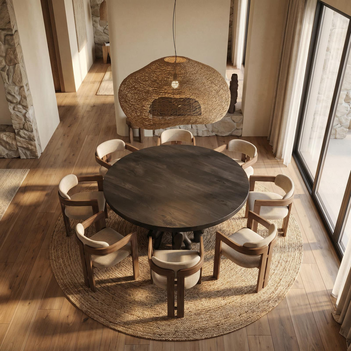 Spry Interior Rustic Tree Root Dining Table, Handcrafted Natural Live Edge Solid Wood Dining Room & Kitchen Table, SINLSADT170