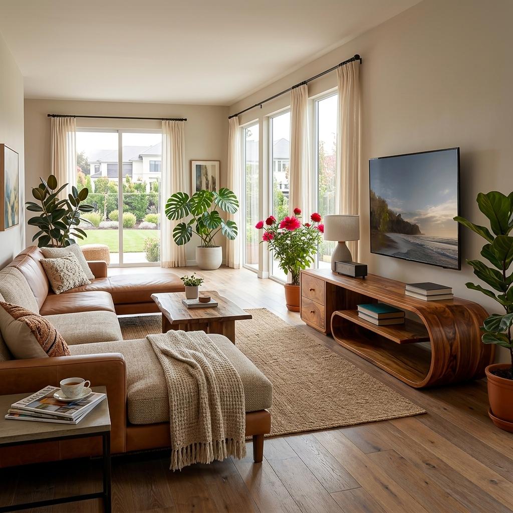 Modern TV Stand With Rounded Form For Living Room Space